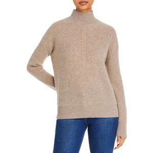 C by Bloomingdale's Novelty Stitch Mock Neck Cashmere Sweater in Sesame - NWT